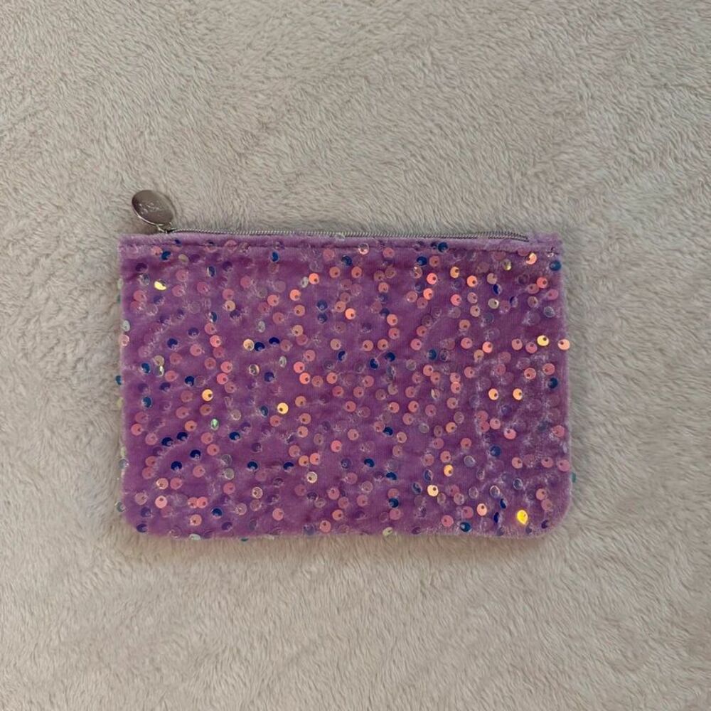 purple sequin mini makeup cosmetics bag
